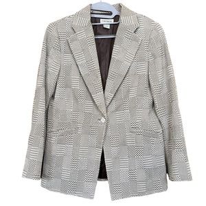 VTG Barry Bricken Brown & Cream Square Block Patterned Classic Blazer Size 12